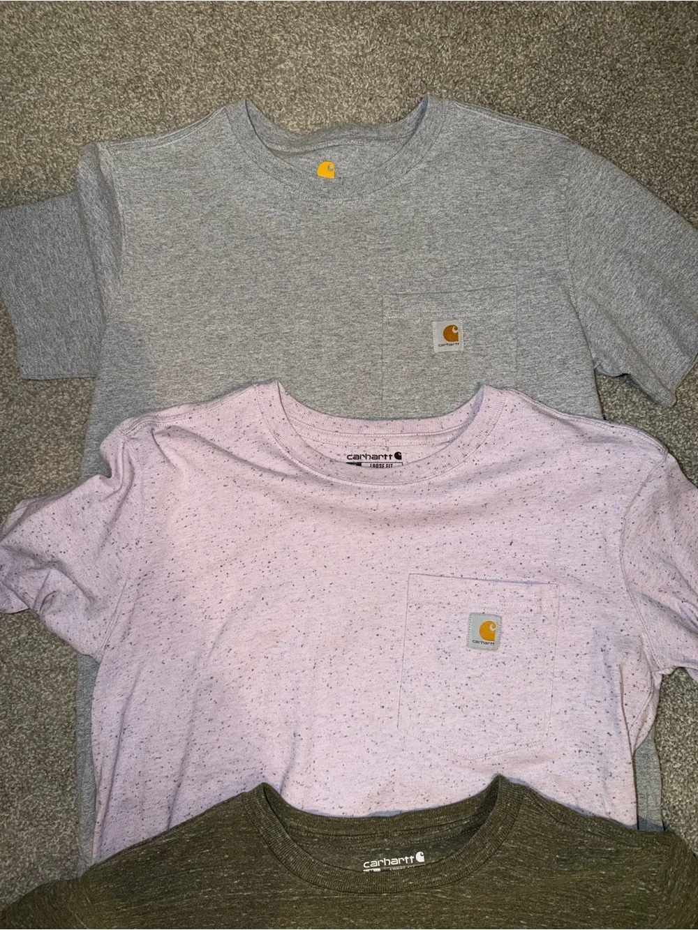 Carhartt 3-Pack Short-Sleeve Pocket Tees — Gray, Pink, Olive - Picture 2 of 3
